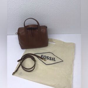 Fossil Sydney satchel crossbody brown leather handbag
